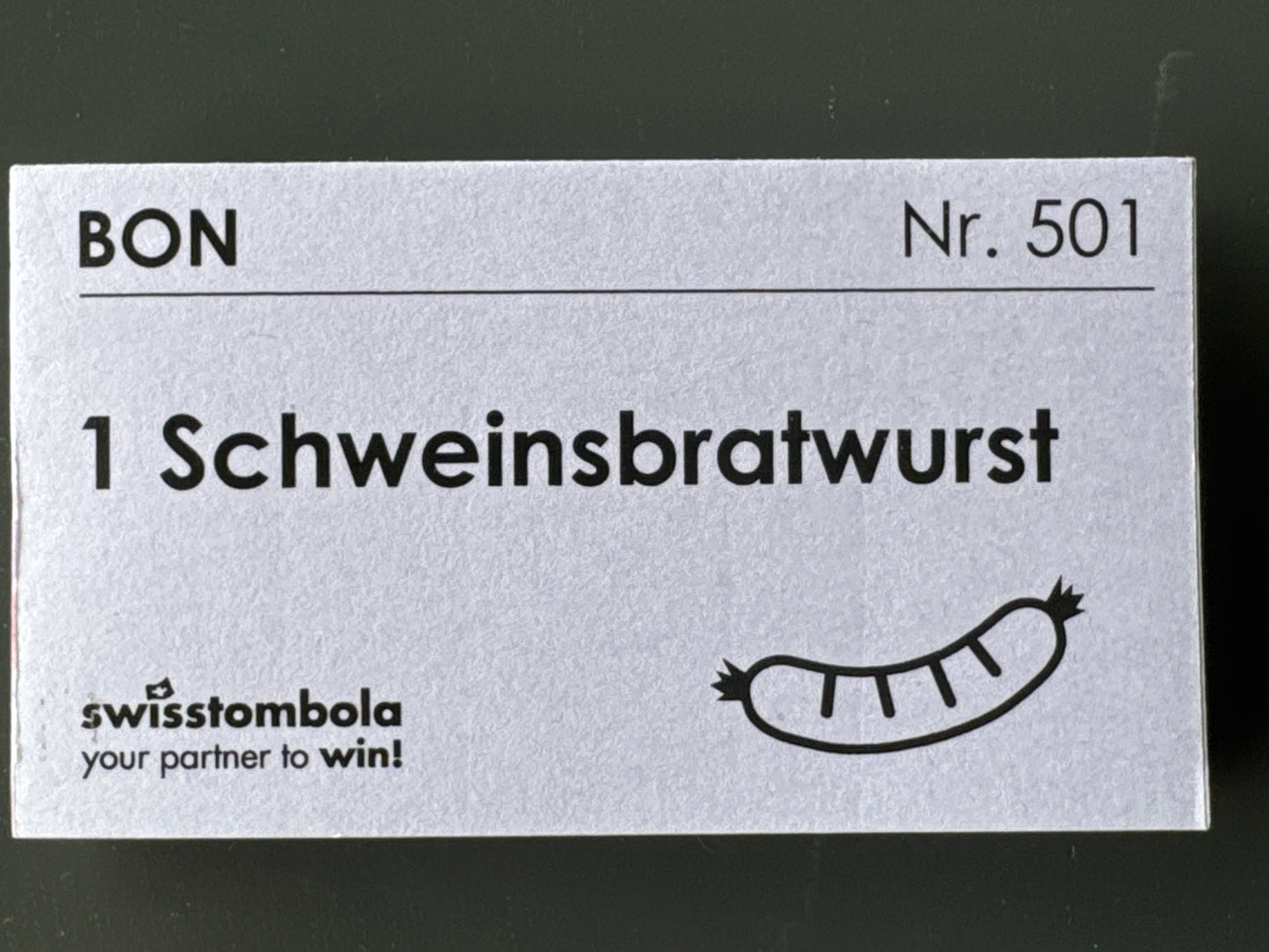 100 Gutscheine am Block, nummeriert, 1 Schweinsbratwurst