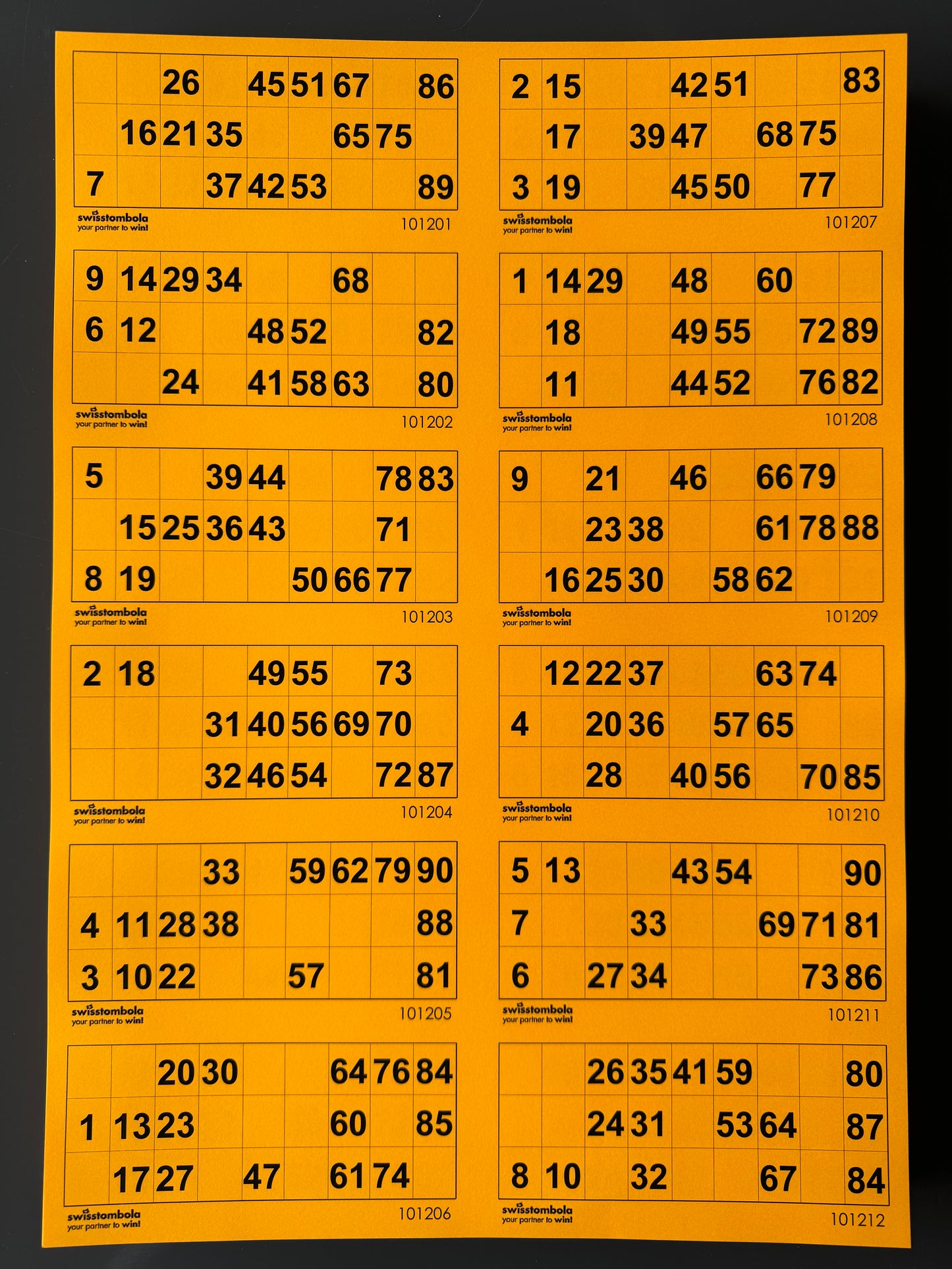 100 Lotto Blätter mit 12 Spielen 15 aus 90, Papier 160 Gramm, 297 x 420 mm