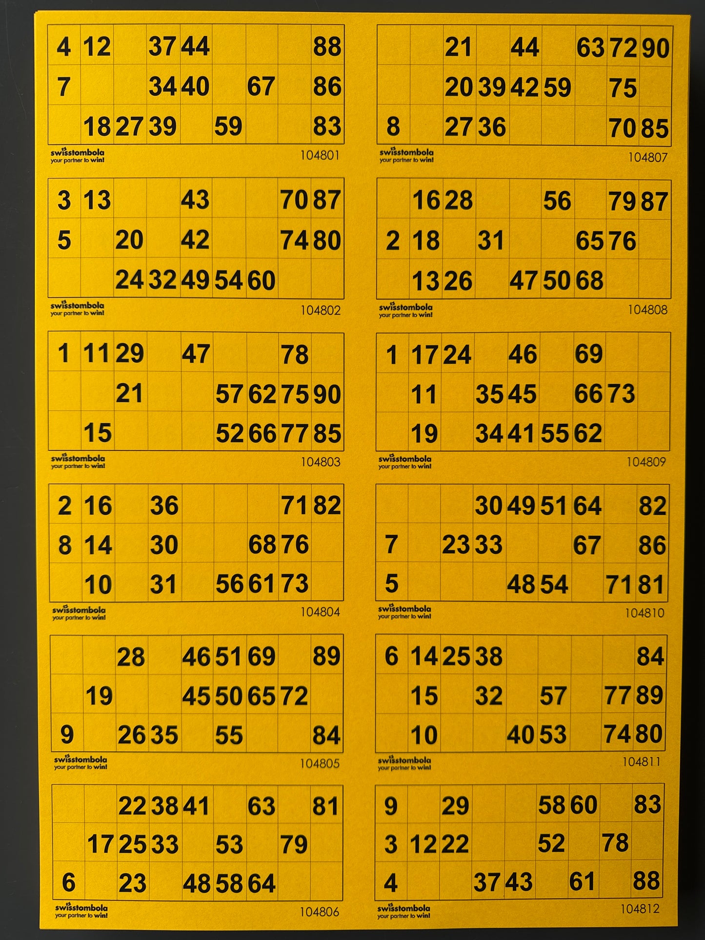 100 Lotto Blätter mit 12 Spielen 15 aus 90, Papier 160 Gramm, 297 x 420 mm