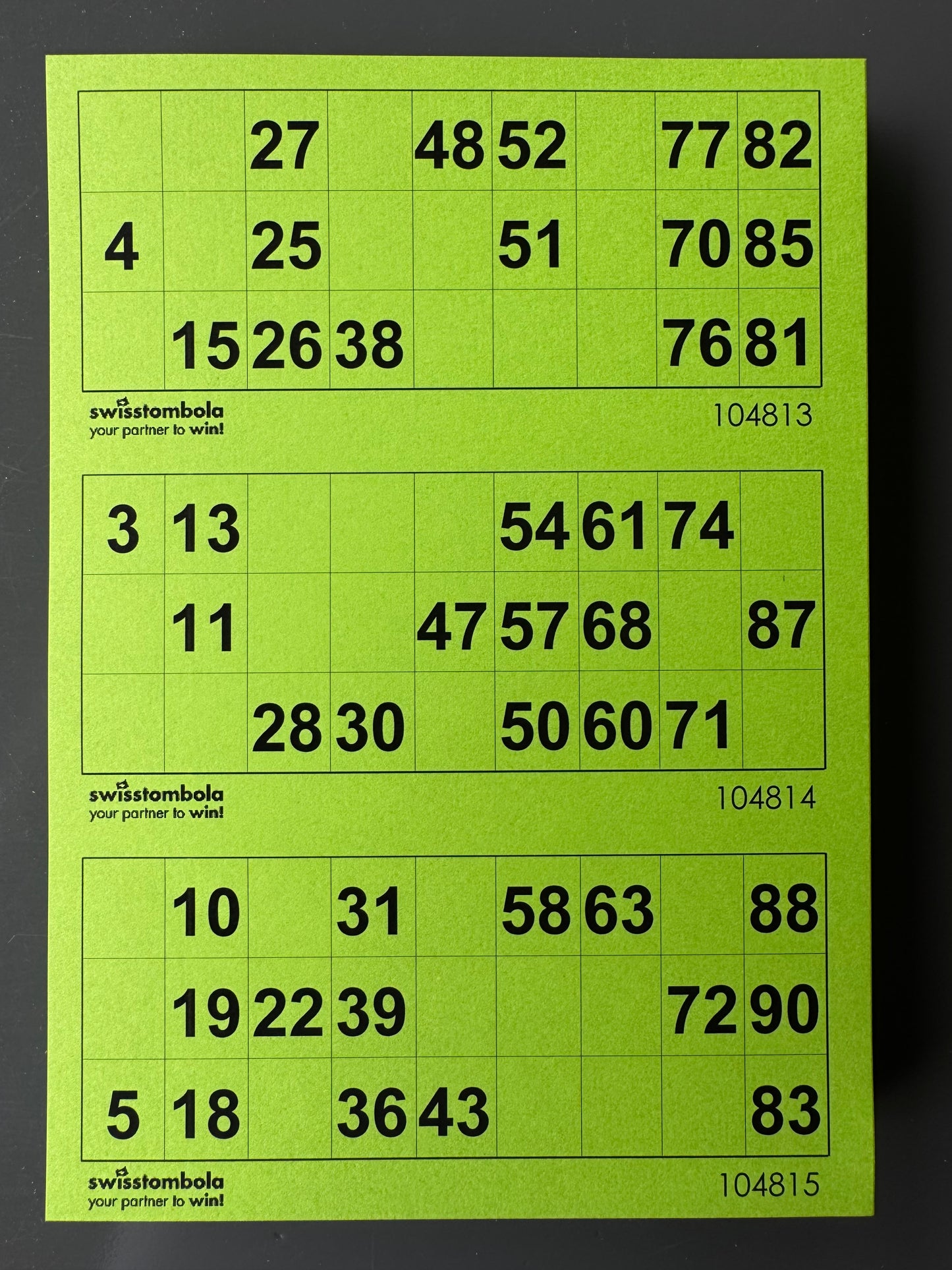 100 Lotto Blätter mit 3 Spielen 15 aus 90, Papier 160 Gramm, 148.5 x 210 mm