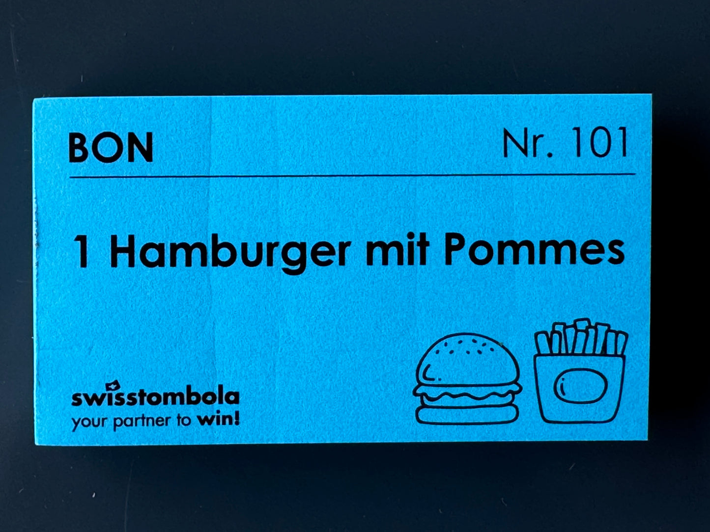 100 Gutscheine am Block, nummeriert, 1 Hamburger mit Pommes
