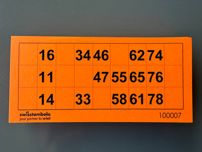 100 Lotto Blätter mit einem Spiel 15 aus 90, Papier 160 Gramm, 148.5 x 70 mm
