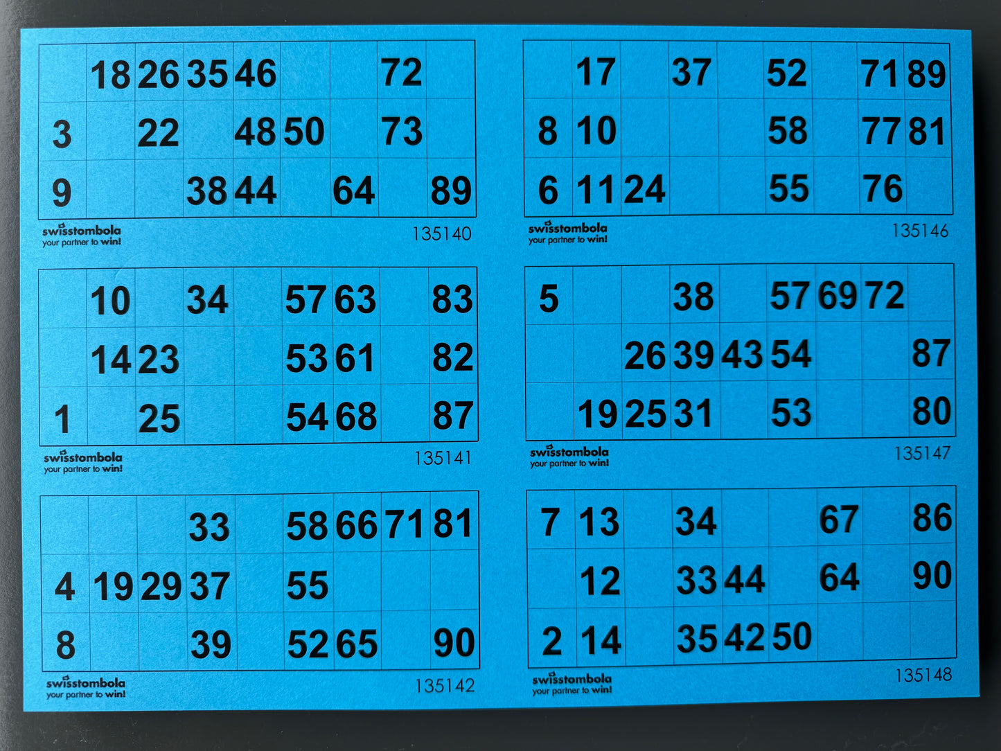 100 Lotto Blätter mit 6 Spielen 15 aus 90, Papier 160 Gramm, 297 x 210 mm