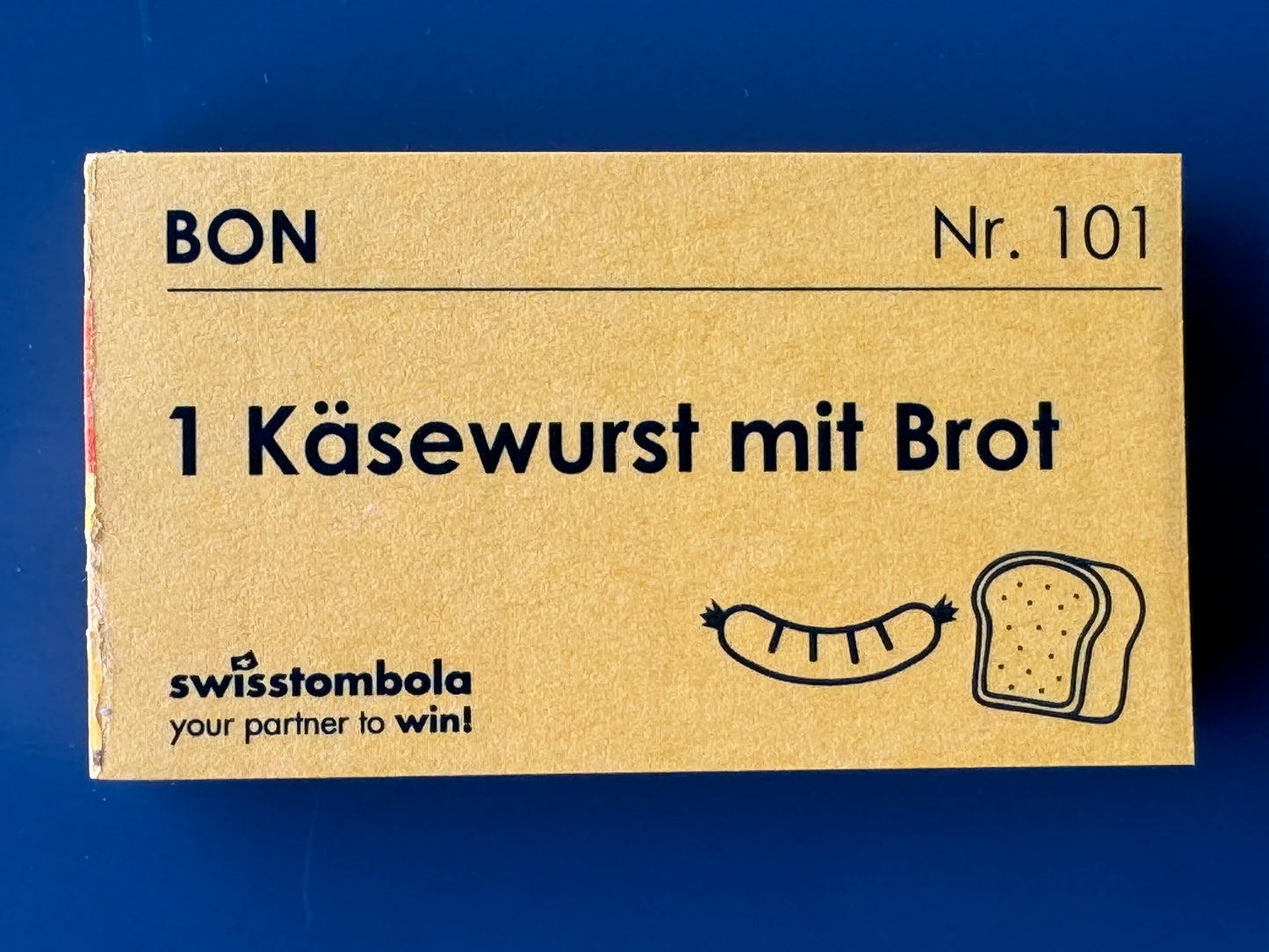 100 Gutscheine am Block, nummeriert, 1 Käsewurst mit Brot
