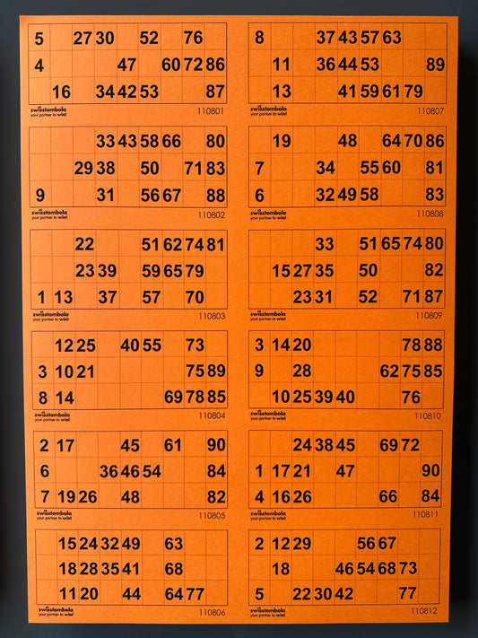100 Lotto Blätter mit 12 Spielen 15 aus 90, Papier 160 Gramm, 297 x 420 mm