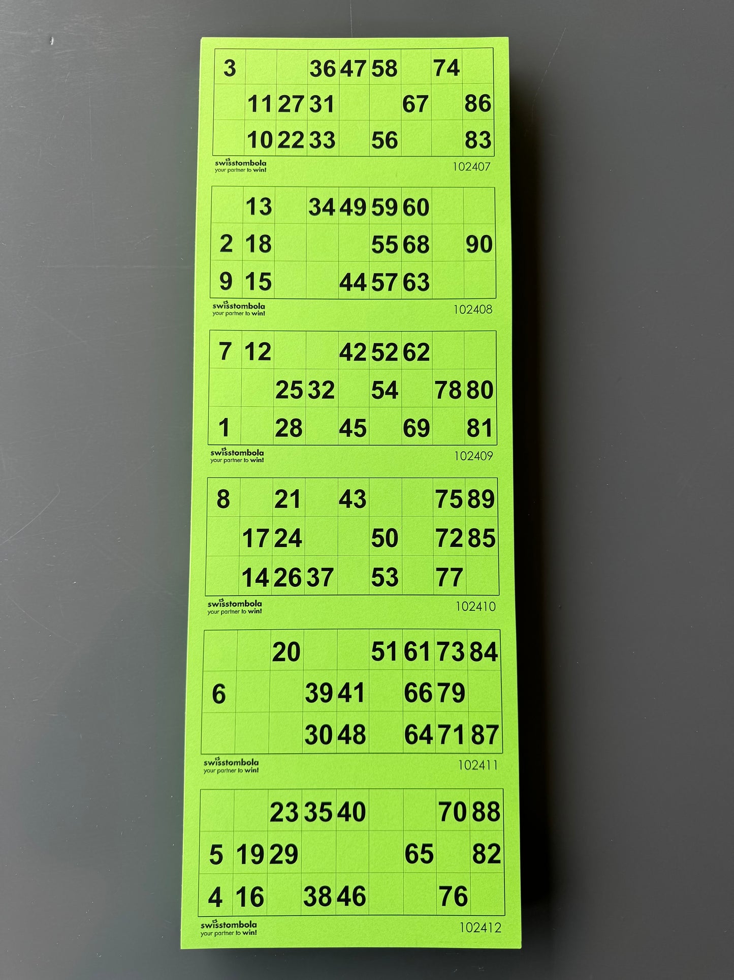 100 Lotto Blätter hoch mit 6 Spielen 15 aus 90, Papier 160 Gramm, 148.5 x 420 mm