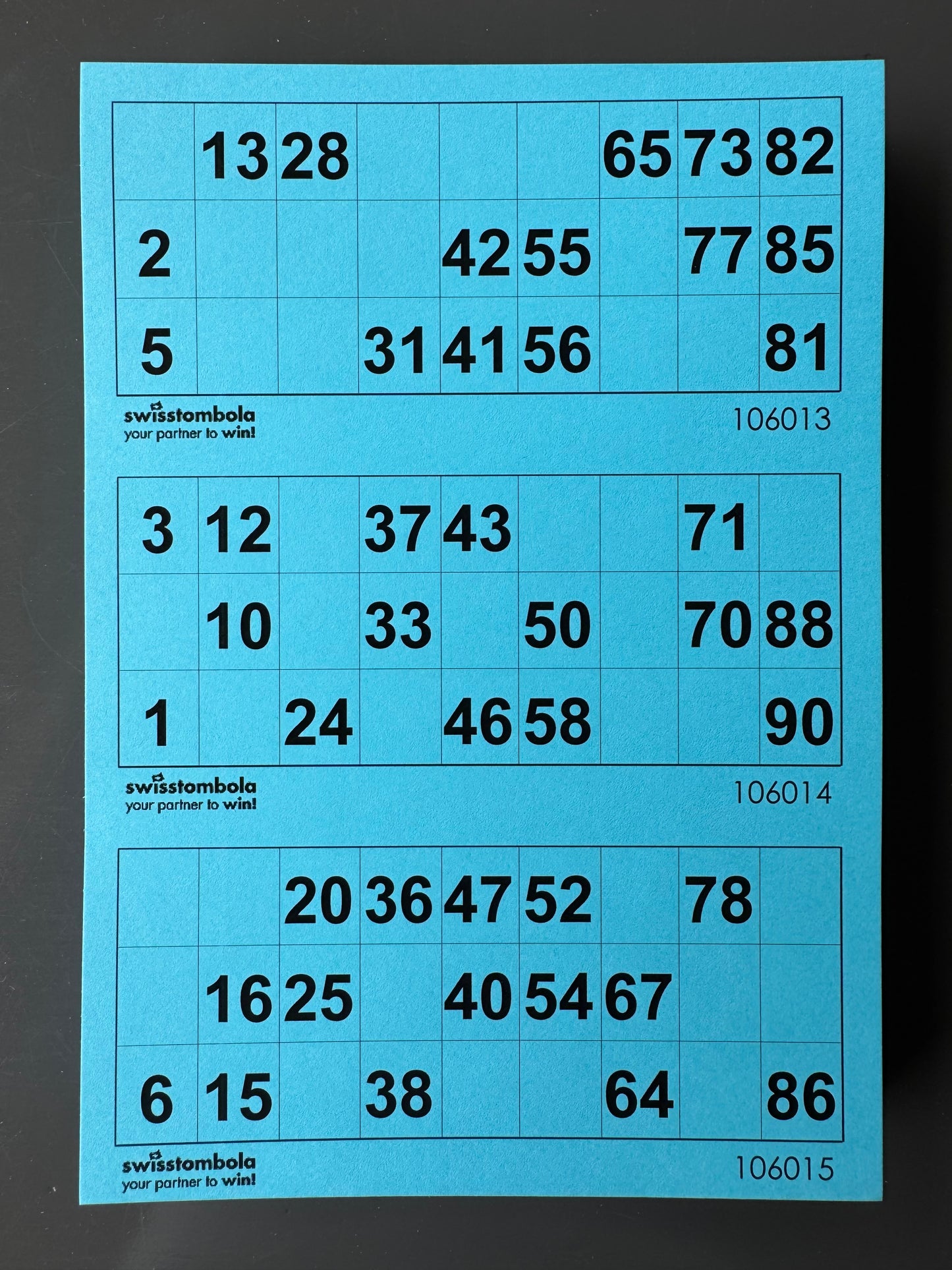 100 Lotto Blätter mit 3 Spielen 15 aus 90, Papier 160 Gramm, 148.5 x 210 mm