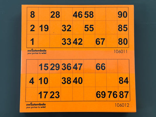 100 Lotto Karten mit 2 Spielen 15 aus 90, Papier 160 Gramm, 148.5 x 140 mm