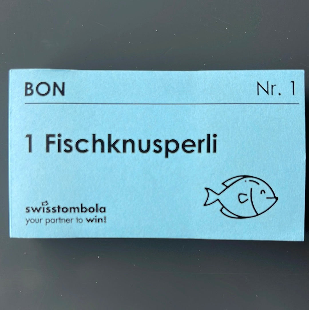 100 Gutscheine am Block, nummeriert, 1 Fischknusperli