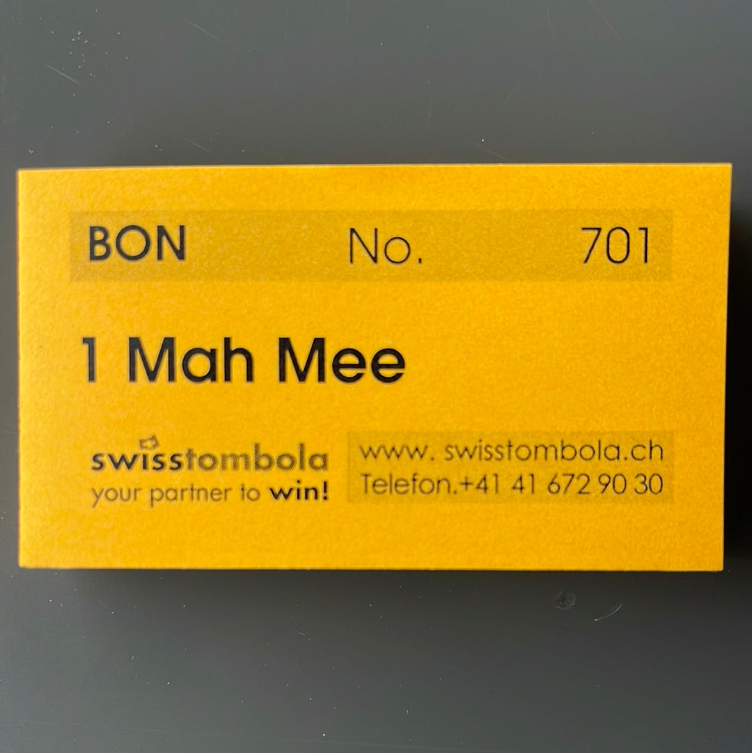 100 Gutscheine am Block, nummeriert, 1 Mah Mee