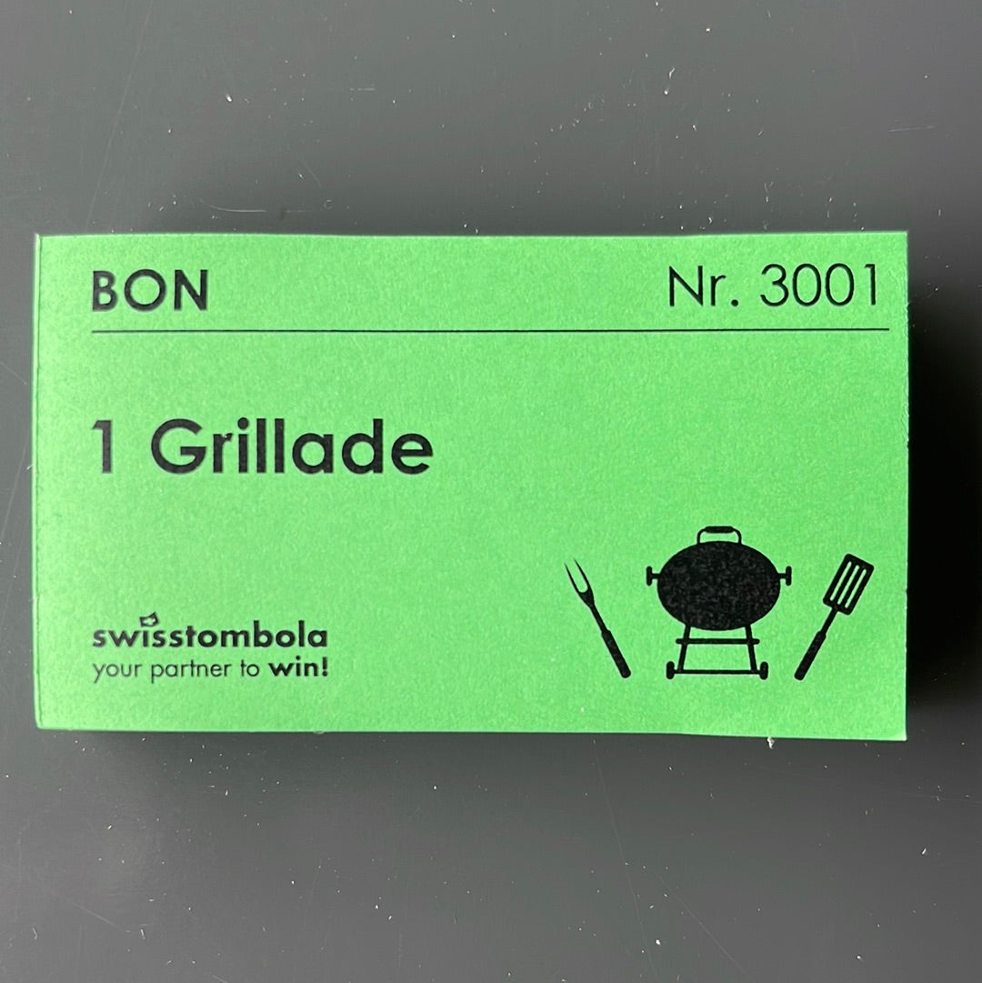 100 Gutscheine am Block, nummeriert, 1 Grillade