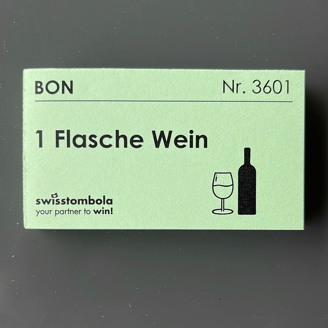 100 Gutscheine am Block, nummeriert, 1 Flasche Wein