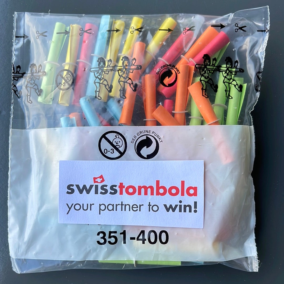 50 Swisstombola Röllchenlose mit den Treffer Nummern: