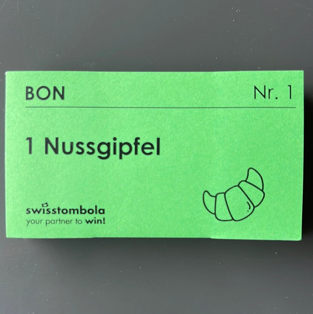 100 Gutscheine am Block, nummeriert, 1 Nussgipfel