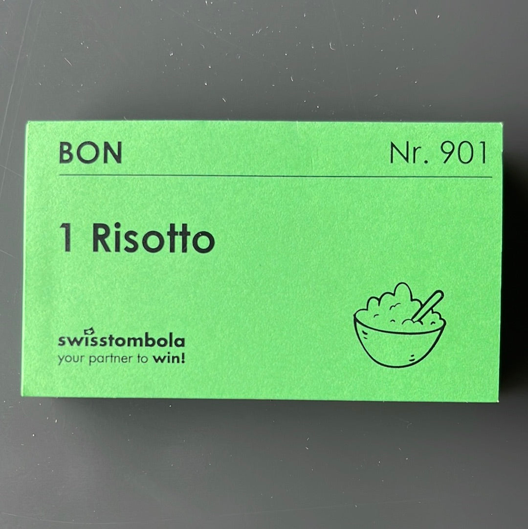 100 Gutscheine am Block, nummeriert, 1 Risotto