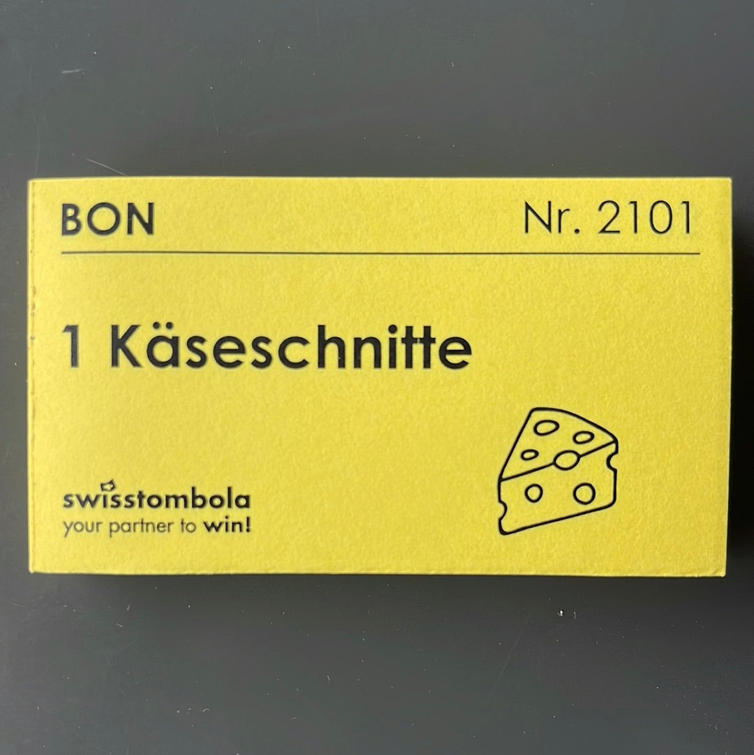 100 Gutscheine am Block, nummeriert, 1 Käseschnitte