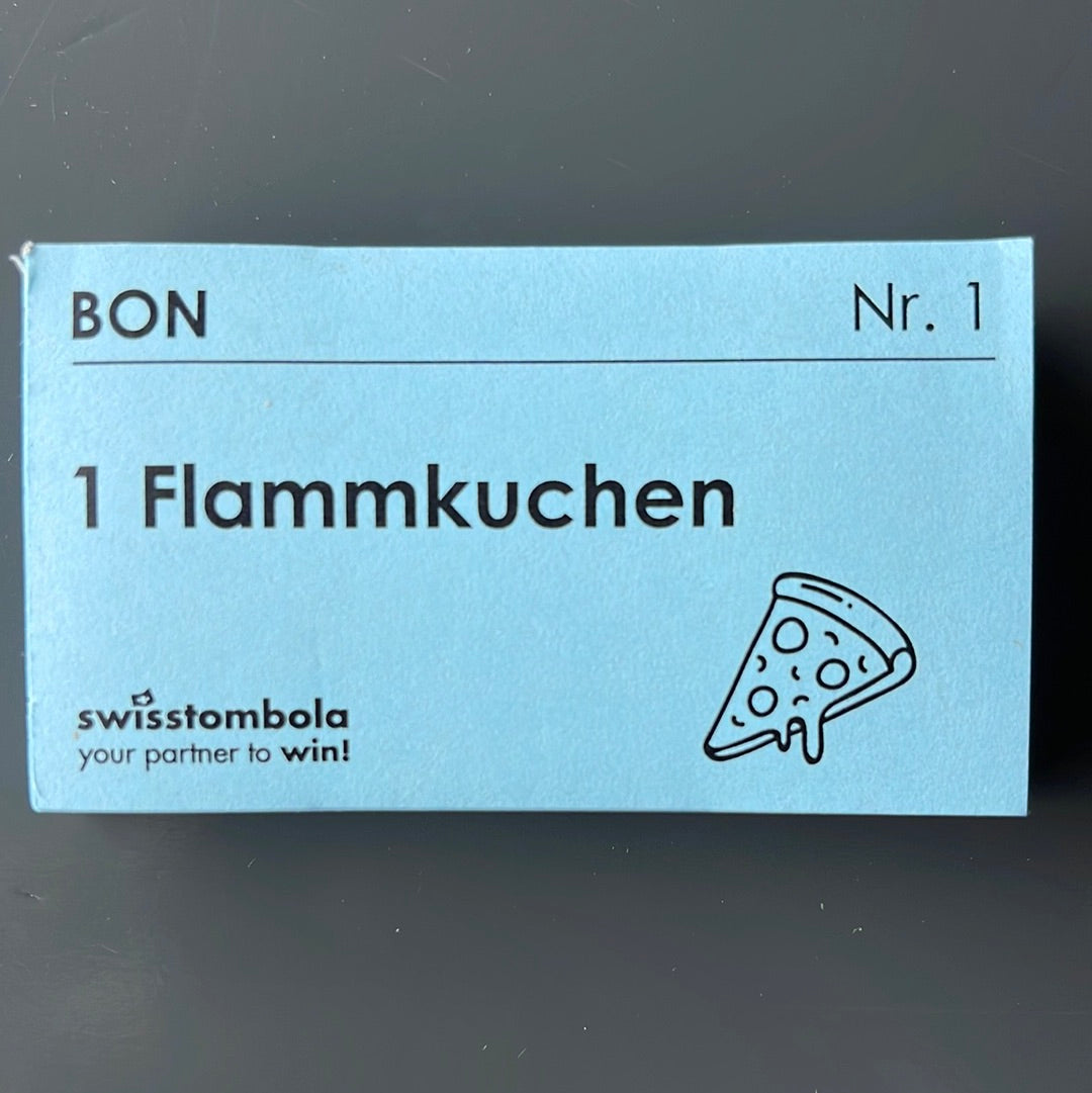 100 Gutscheine am Block, nummeriert, 1 Flammkuchen