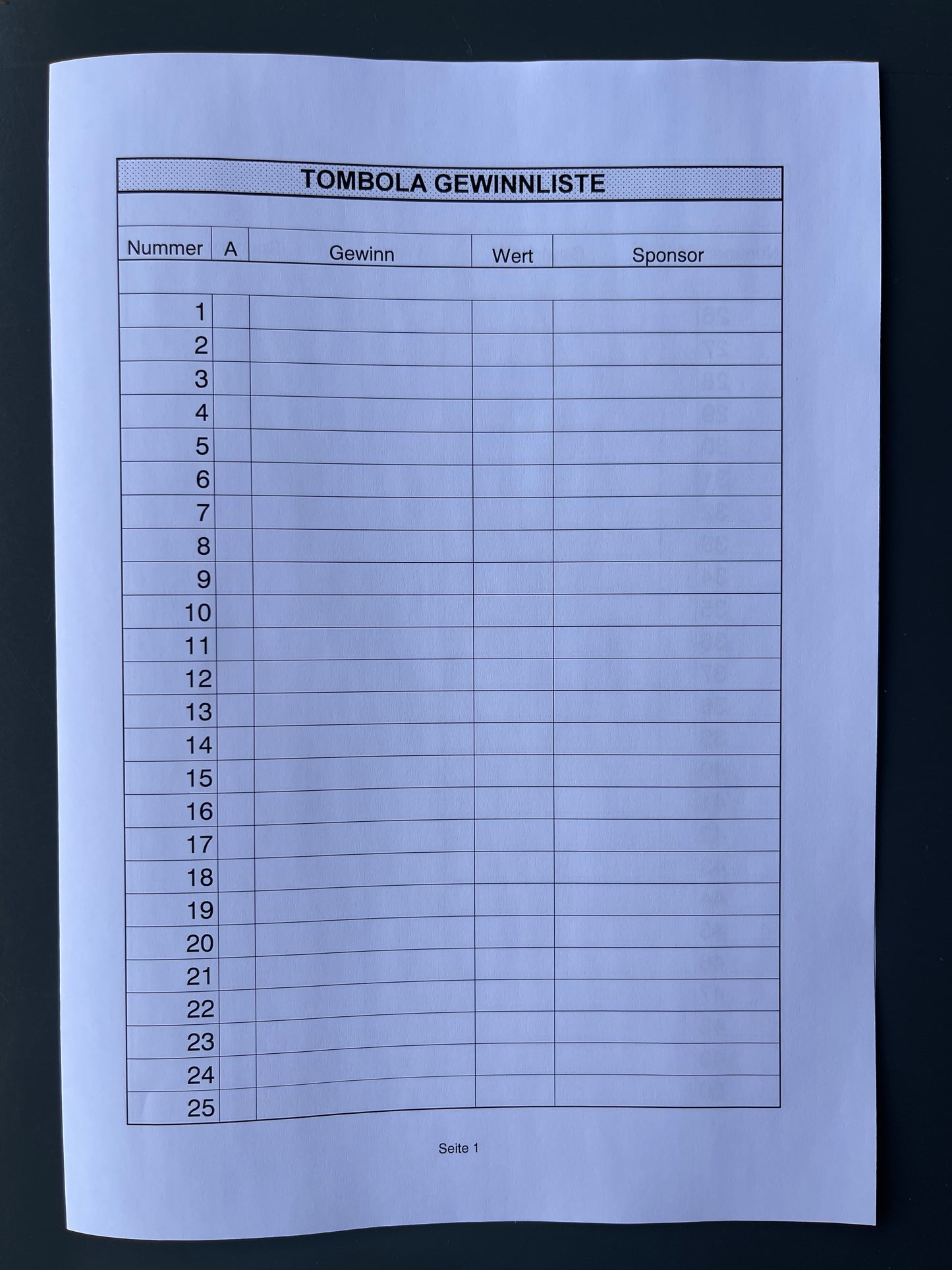 Gewinnliste Treffer und Gabenkontrolle (50 Nr. pro Seite)