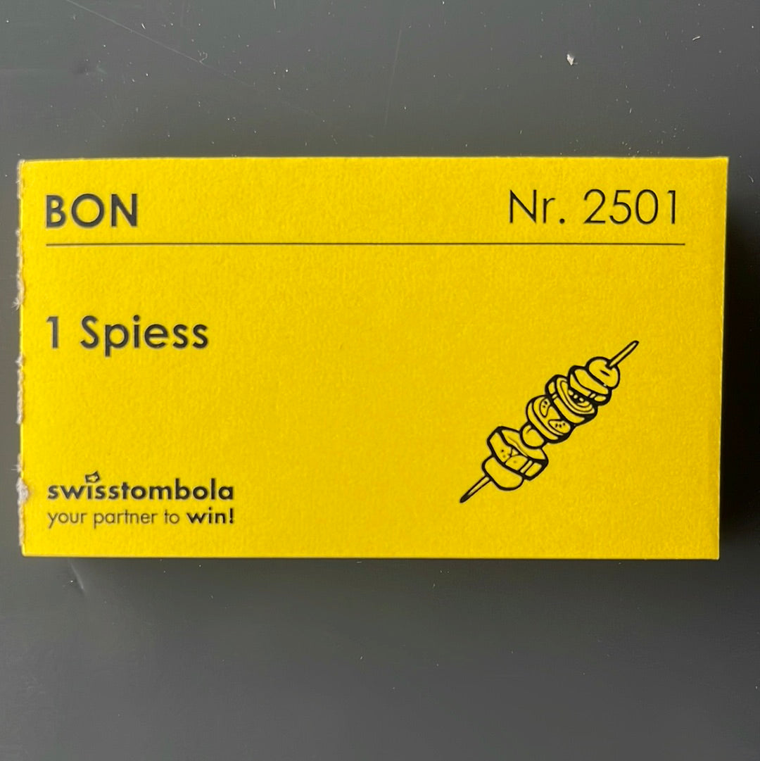 100 Gutscheine am Block, nummeriert, 1 Spiess