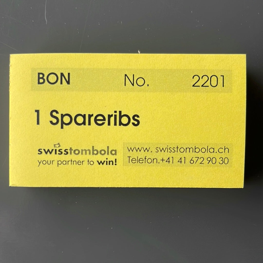 100 Gutscheine am Block, nummeriert, 1 Spareribs