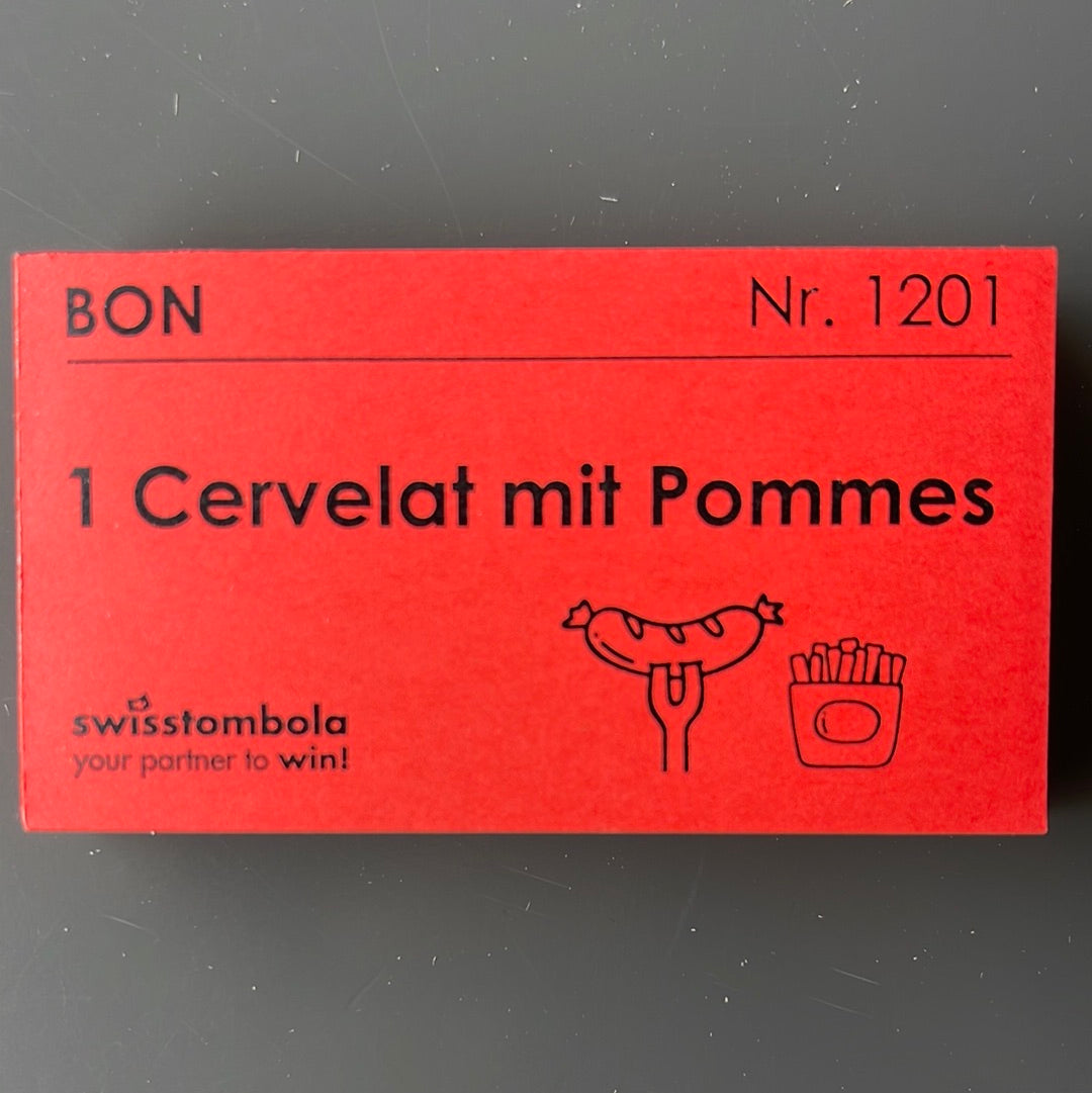 100 Gutscheine am Block, nummeriert, 1 Cervelat mit Pommes