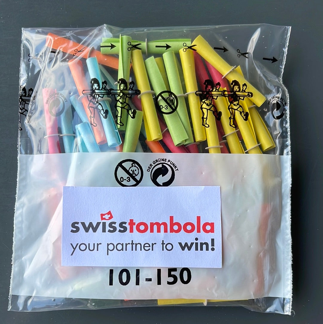50 Swisstombola Röllchenlose mit den Treffer Nummern: