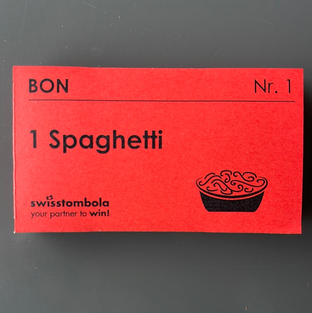 100 Gutscheine am Block, nummeriert, 1 Spaghetti