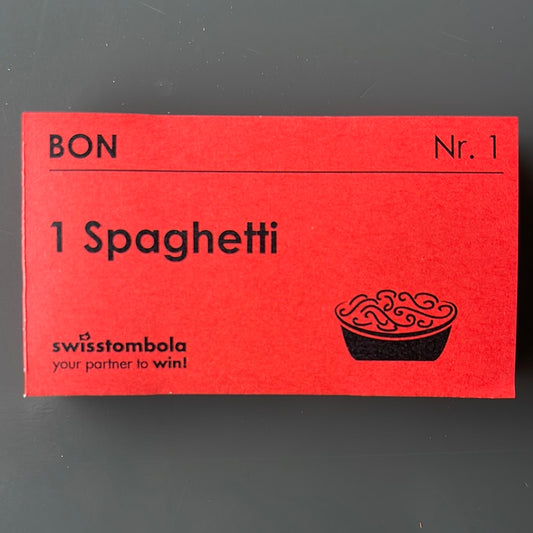 100 Gutscheine am Block, nummeriert, 1 Spaghetti
