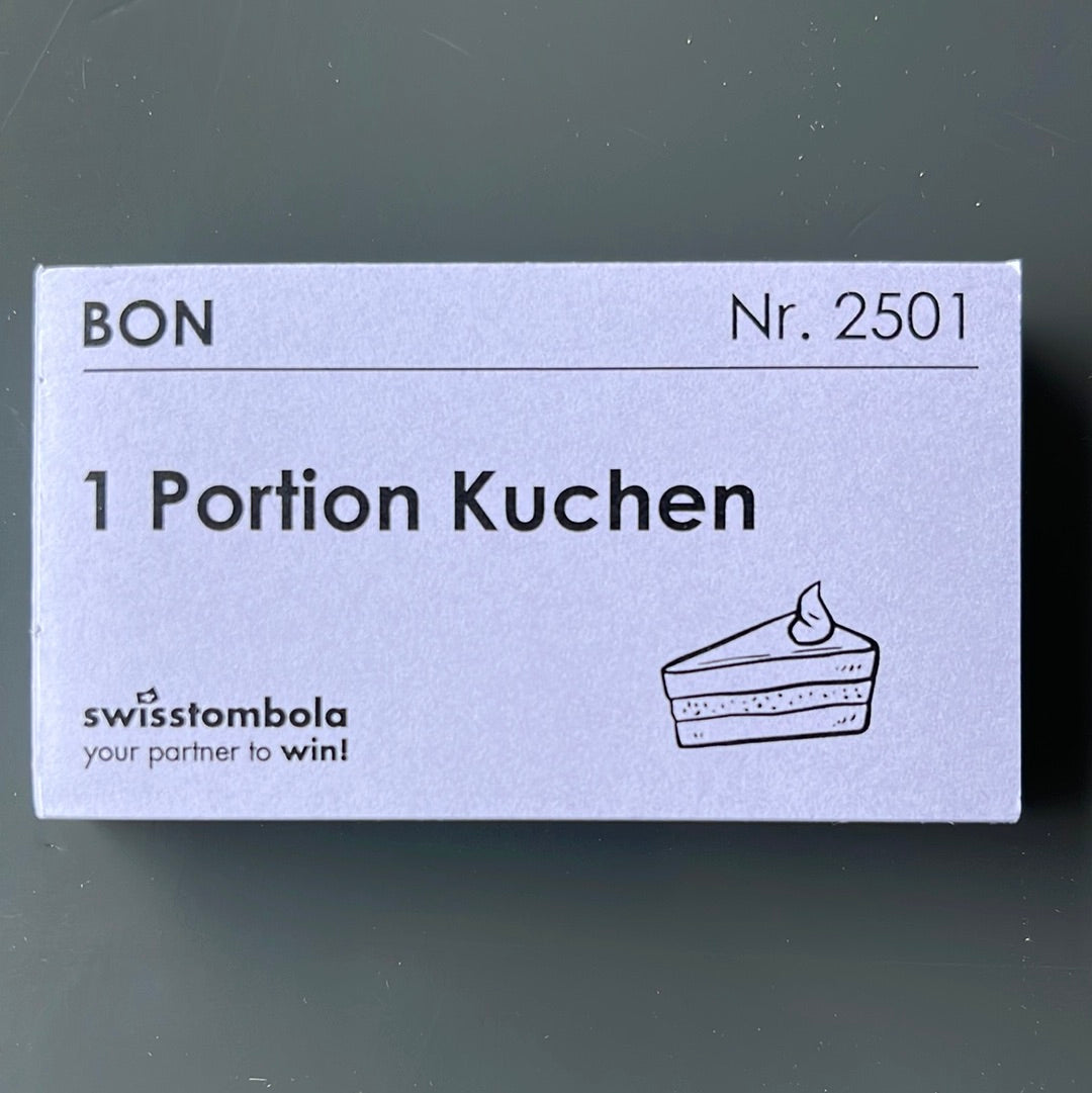 100 Gutscheine am Block, nummeriert, 1 Portion Kuchen