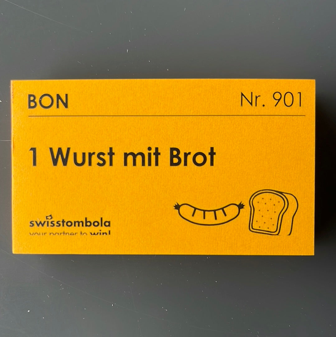 100 Gutscheine am Block, nummeriert, 1 Wurst mit Brot