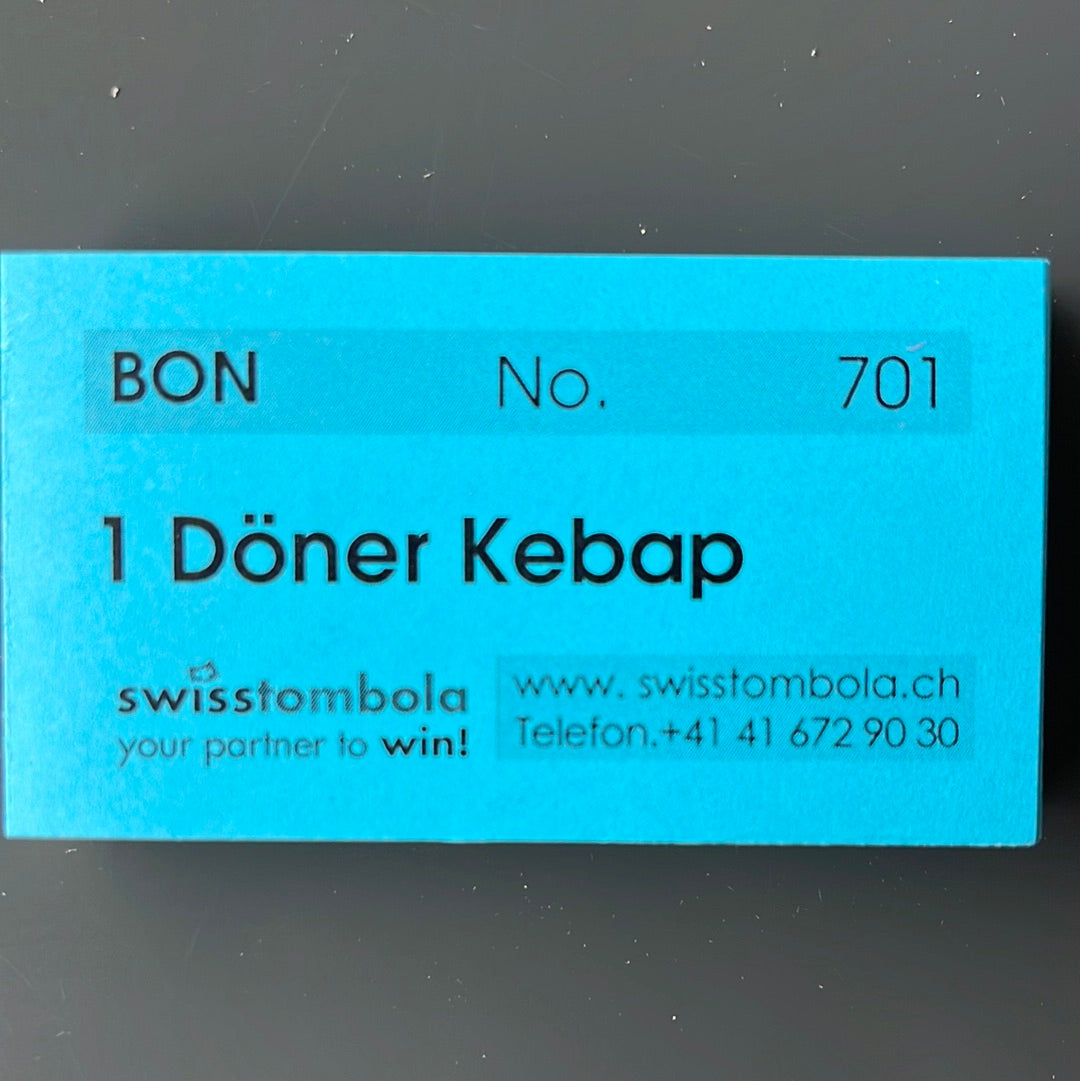 100 Gutscheine am Block, nummeriert, 1 Döner Kebab