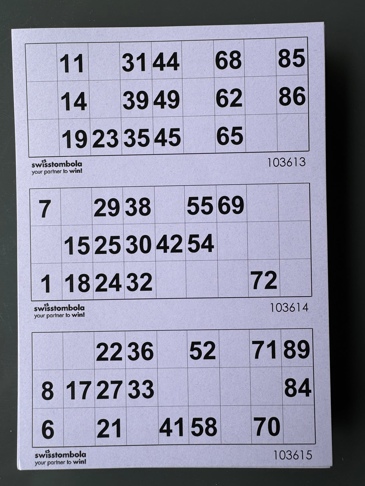 100 Lotto Karten mit 3 Spielen 15 aus 90, Papier 160 Gramm, 148.5 x 210 mm