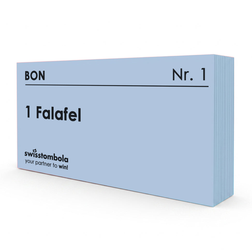 100 Gutscheine am Block, nummeriert, 1 Falafel