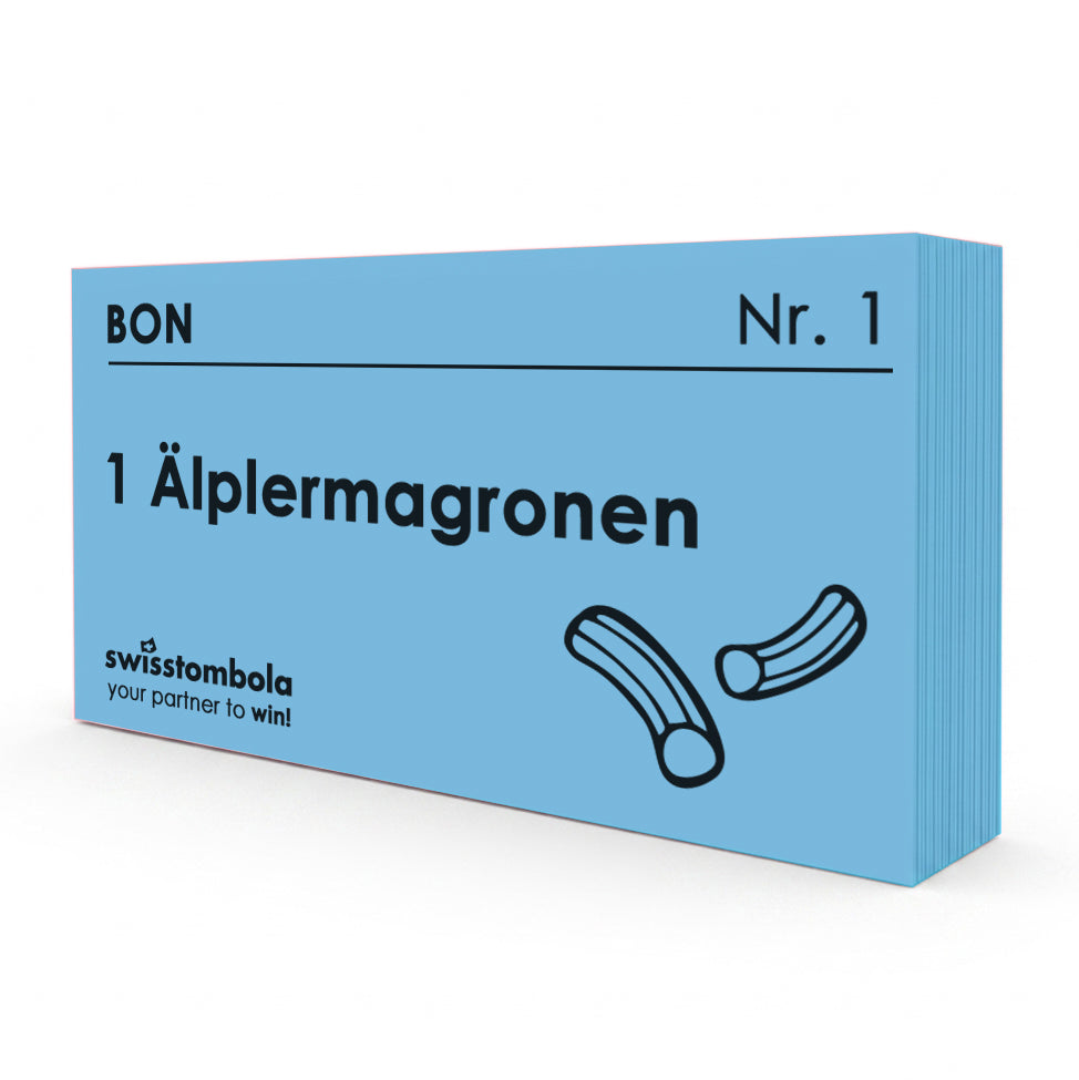 100 Gutscheine am Block, nummeriert, 1 Älplermagronen