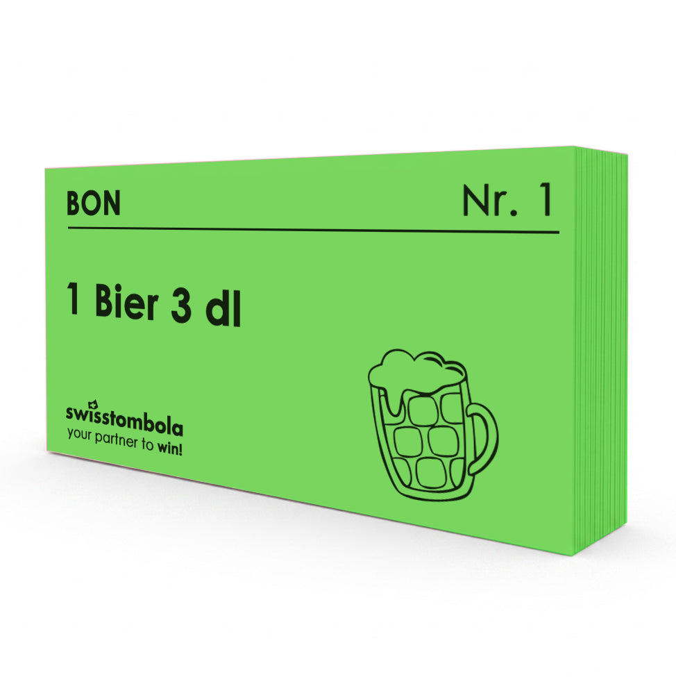 100 Gutscheine am Block, nummeriert, 1 Bier 3 dl