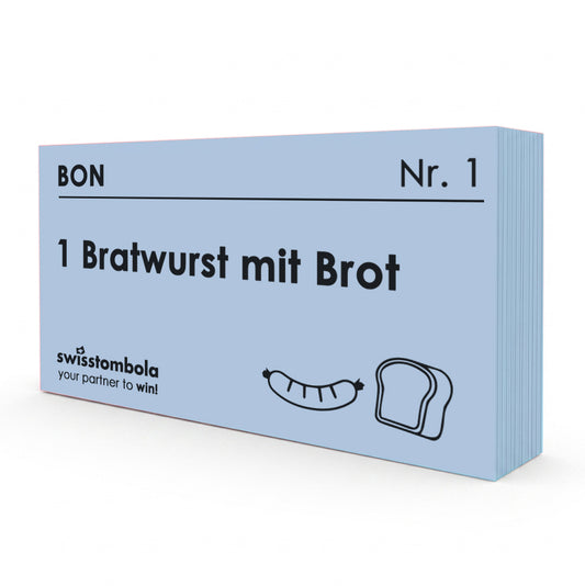 100 Gutscheine am Block, nummeriert, 1 Bratwurst mit Brot