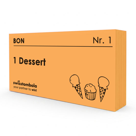 100 Gutscheine am Block, nummeriert, 1 Dessert