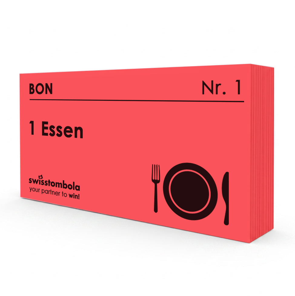 100 Gutscheine am Block, nummeriert, 1 Essen