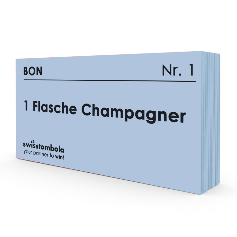 100 Gutscheine am Block, nummeriert, 1 Flasche Champagner