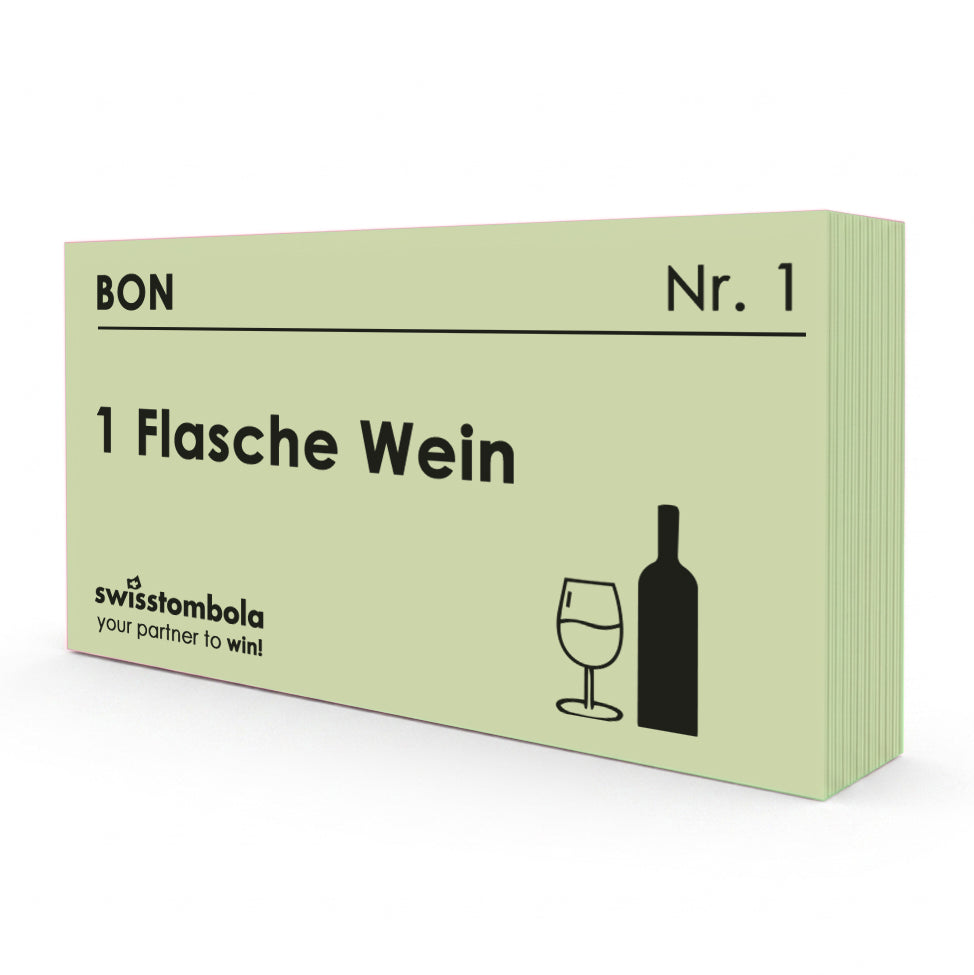 100 Gutscheine am Block, nummeriert, 1 Flasche Wein