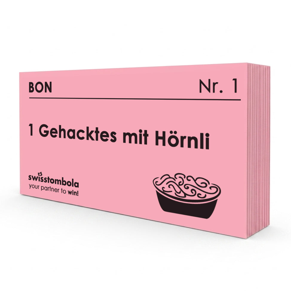 100 Gutscheine am Block, nummeriert, 1 Gehacktes mit Hörnli