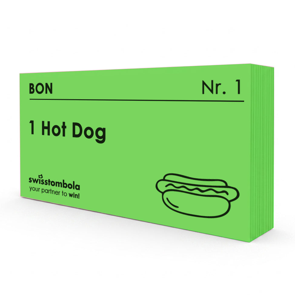 100 Gutscheine am Block, nummeriert, 1 Hot Dog