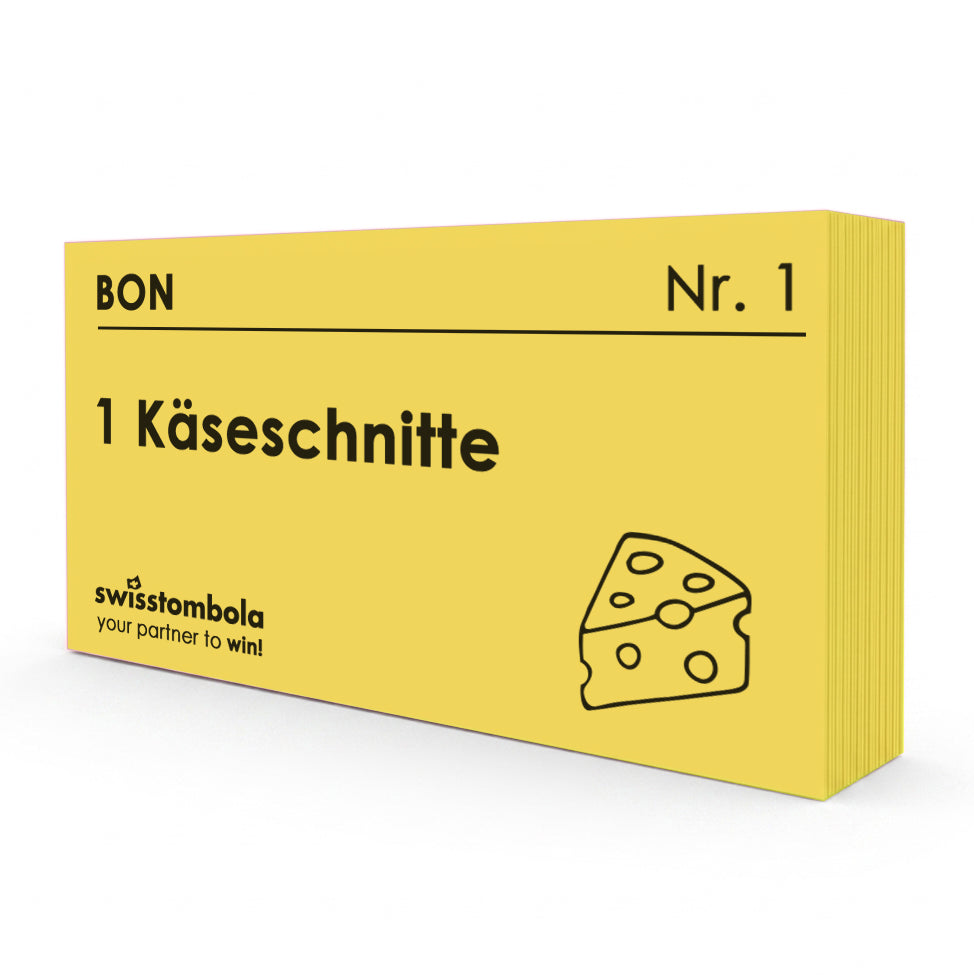 100 Gutscheine am Block, nummeriert, 1 Käseschnitte