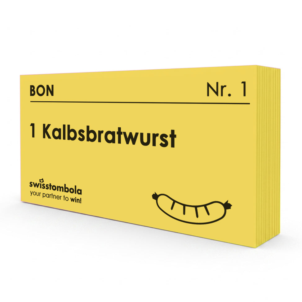100 Gutscheine am Block, nummeriert, 1 Kalbsbratwurst