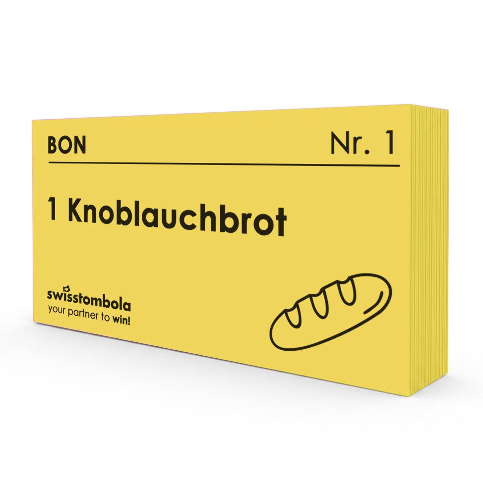 100 Gutscheine am Block, nummeriert, 1 Knoblauchbrot