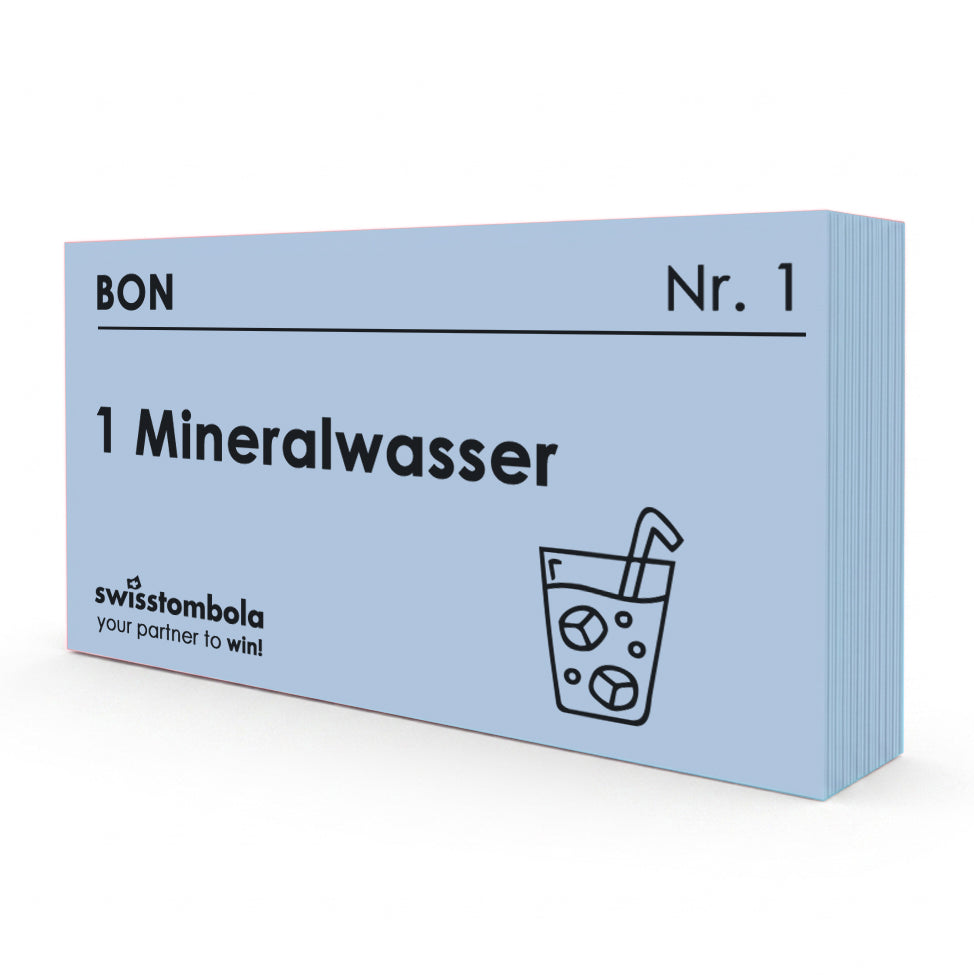 100 Gutscheine am Block, nummeriert, 1 Mineralwasser