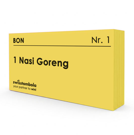 100 Gutscheine am Block, nummeriert, 1 Nasi Goreng