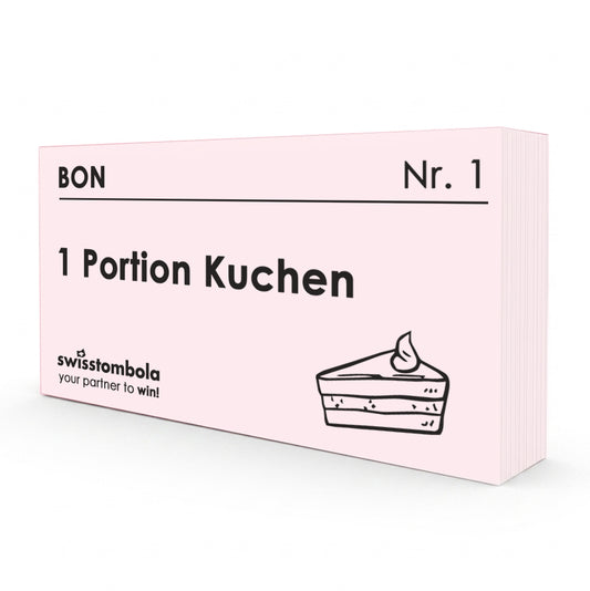 100 Gutscheine am Block, nummeriert, 1 Portion Kuchen