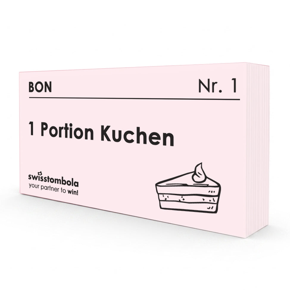100 Gutscheine am Block, nummeriert, 1 Portion Kuchen