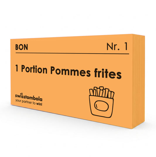 100 Gutscheine am Block, nummeriert, 1 Portion Pommes frites